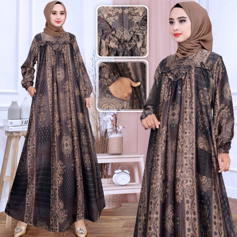 Nayla Dress | Gamis Bahan Zara Silk Premium|Gamis Motif Pesta Terbaru 2023