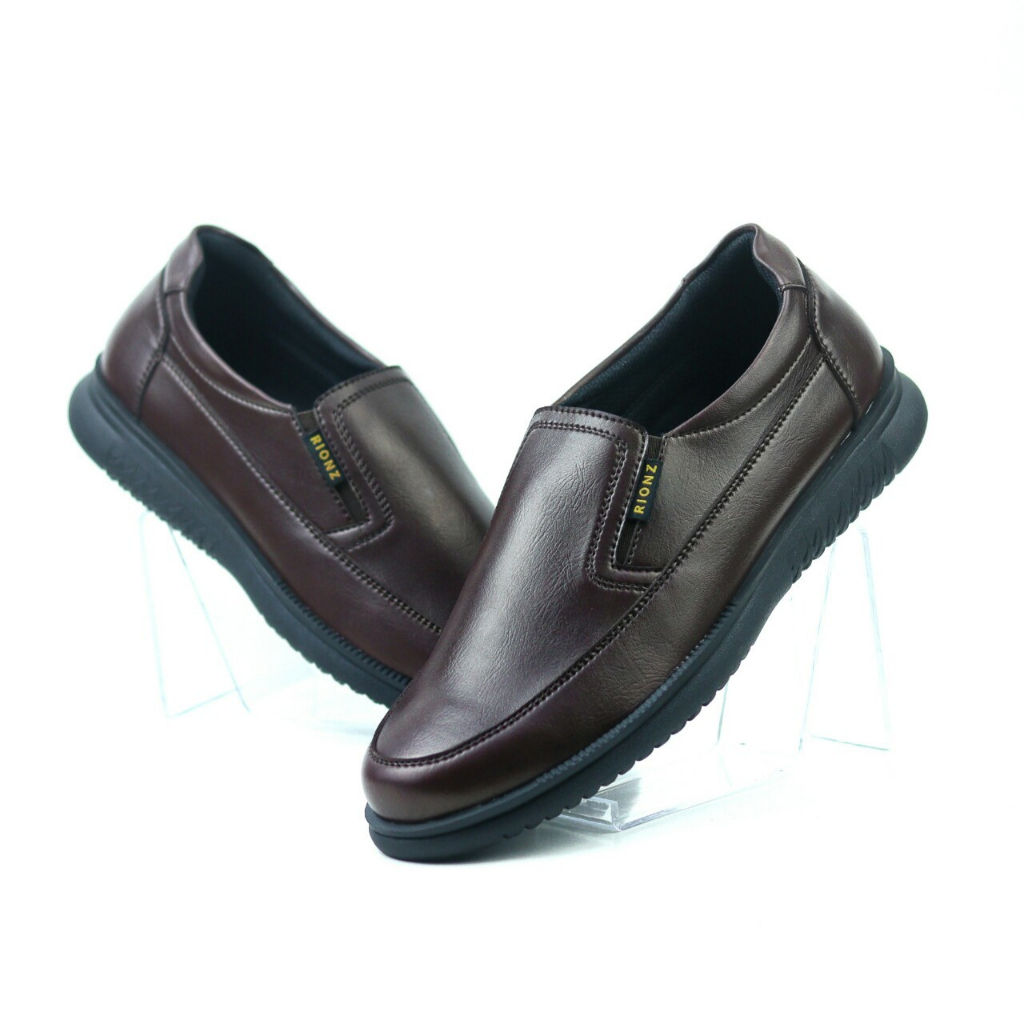 RIONZ MARIO SERIES - SepatuFormal Pantofel Pria Resmi Formal Hitam Coklat Kulit PU Original Brown Black Kantor Kuliah Wisuda Casual Gereja Pesta Kondangan Nikahan Kerja Perkantoran PNS Guru Gaya Trendy Kekinian Terlaris Murah