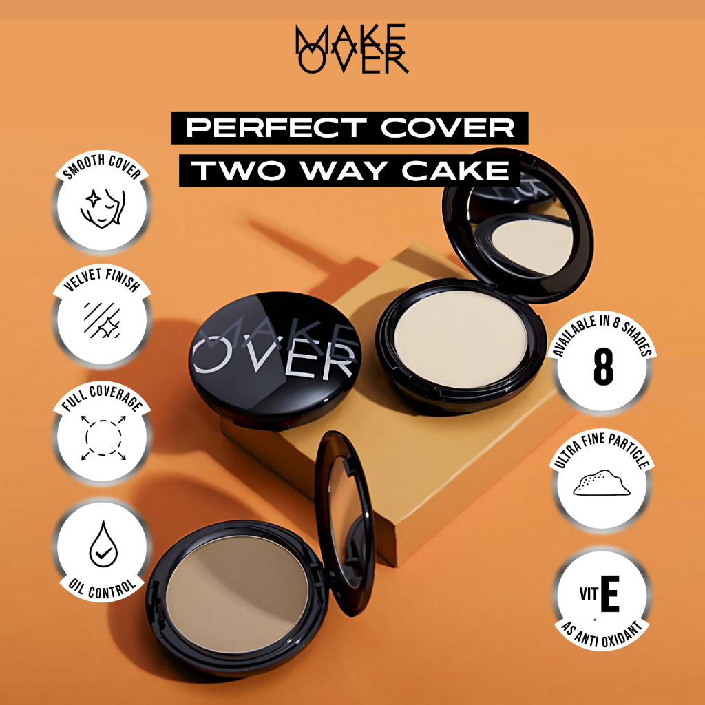 MAKE OVER Perfect Cover Two Way Cake - Bedak padat high coverage flawless ringan make up tahan lama non-comedogenic Image 3