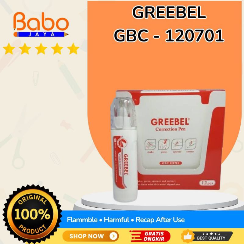

BABO JAYA Correction Pen Greebel GBC 120701 , Tip X Cair Tipex Kertas Cepat Kering Non Toxic
