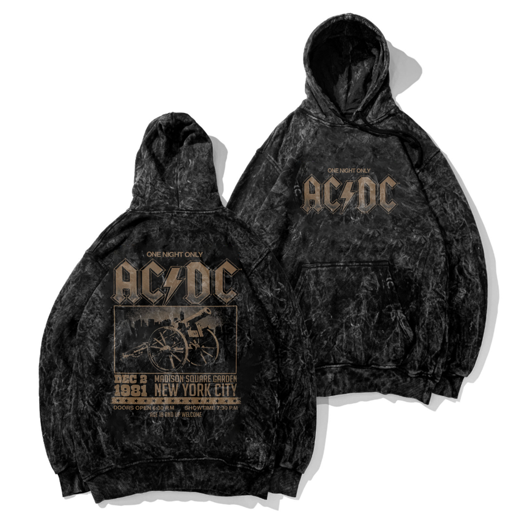 Sweater Hoodie Washed Distro Motif ACDC Canon New Metal | Jaket Hoodie Sandwash Pria