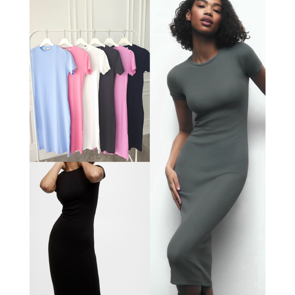 Zara Ribbed Bodycon Midi Dress