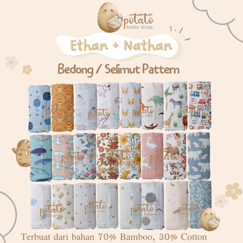 Ethan &amp; Nathan - Pattern Baby Swaddle Signature ( Bedong Muslin )