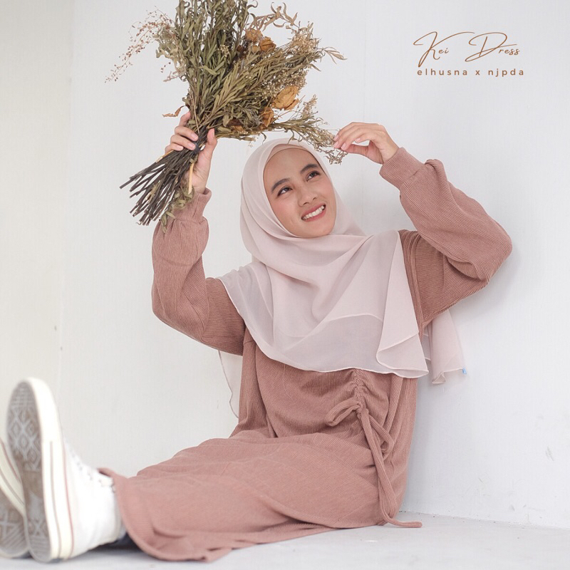 [𝐄𝐥𝐡𝐮𝐬𝐧𝐚] Kei Dress X Njpda/ Dress Wanita / Gamis Terbaru / Dress knit / Gamis Remaja / Knit wear