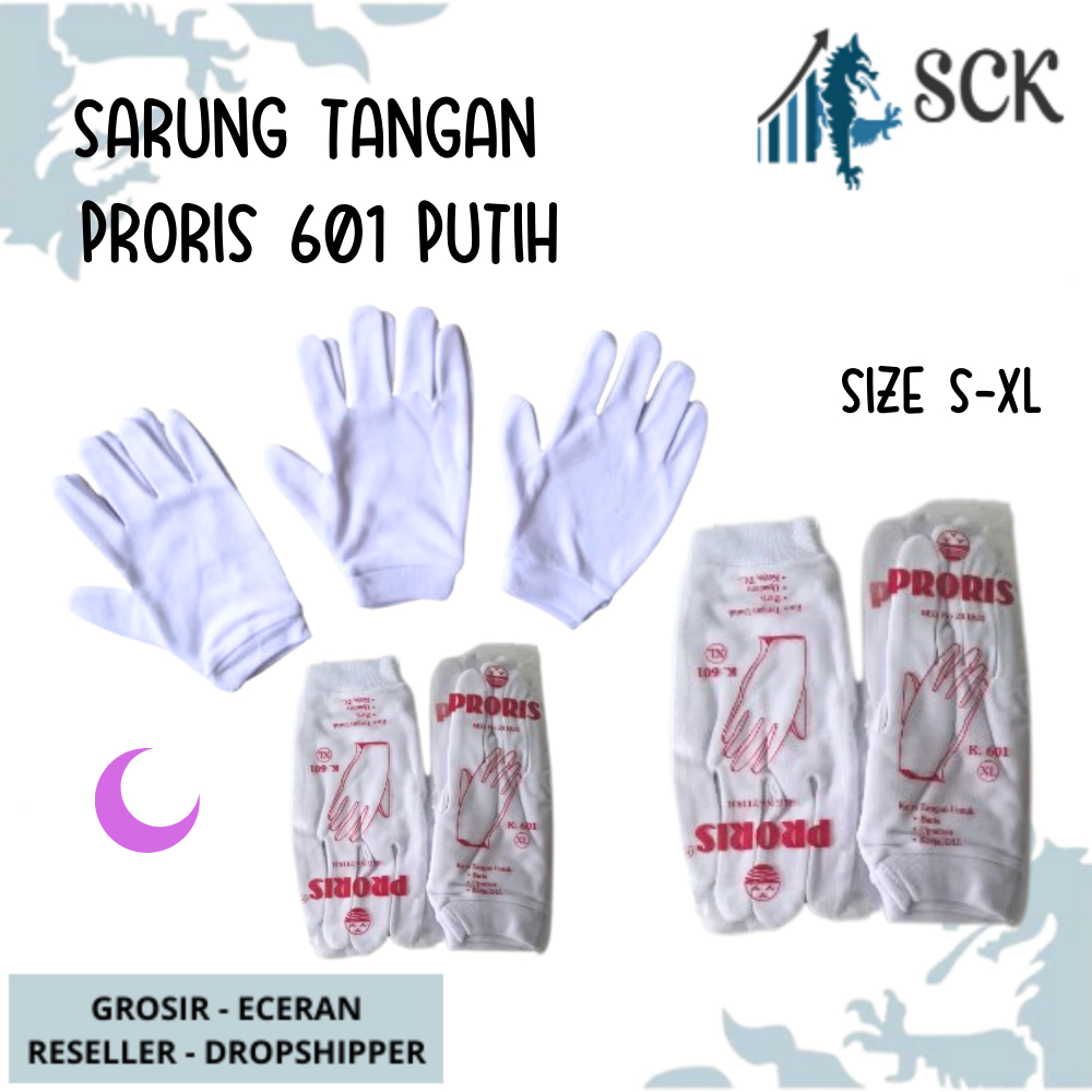 Sarung Tangan PRORIS 601 PUTIH Dewasa Polos Halus / Kaus Tangan