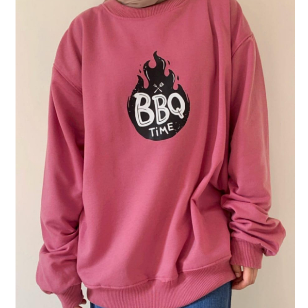 BBQ TIME Sweater Oversize Crewneck Wanita SIZE M - XXL