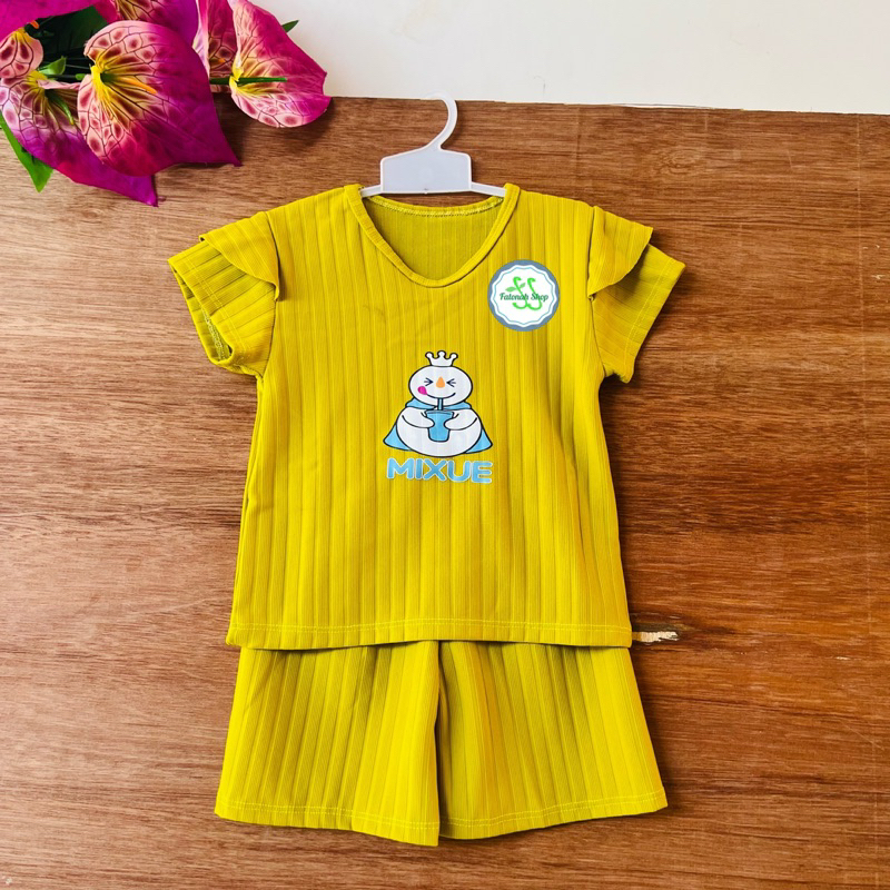 Setelan Anak 1 2 3 4 5 6 7 Tahun Anak Cewek Perempuan Setelan Mixue lucu ice cream set knit celana pendek lengan pendek kekinian terbaru viral ( Setelan Anak Knit Garben Mixue )