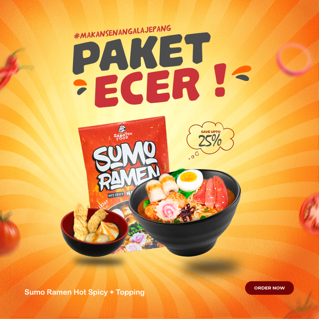

Sabotenfood - Paket Ecer 2 Varian Sumo Ramen Spicy + 3 Varian Topping