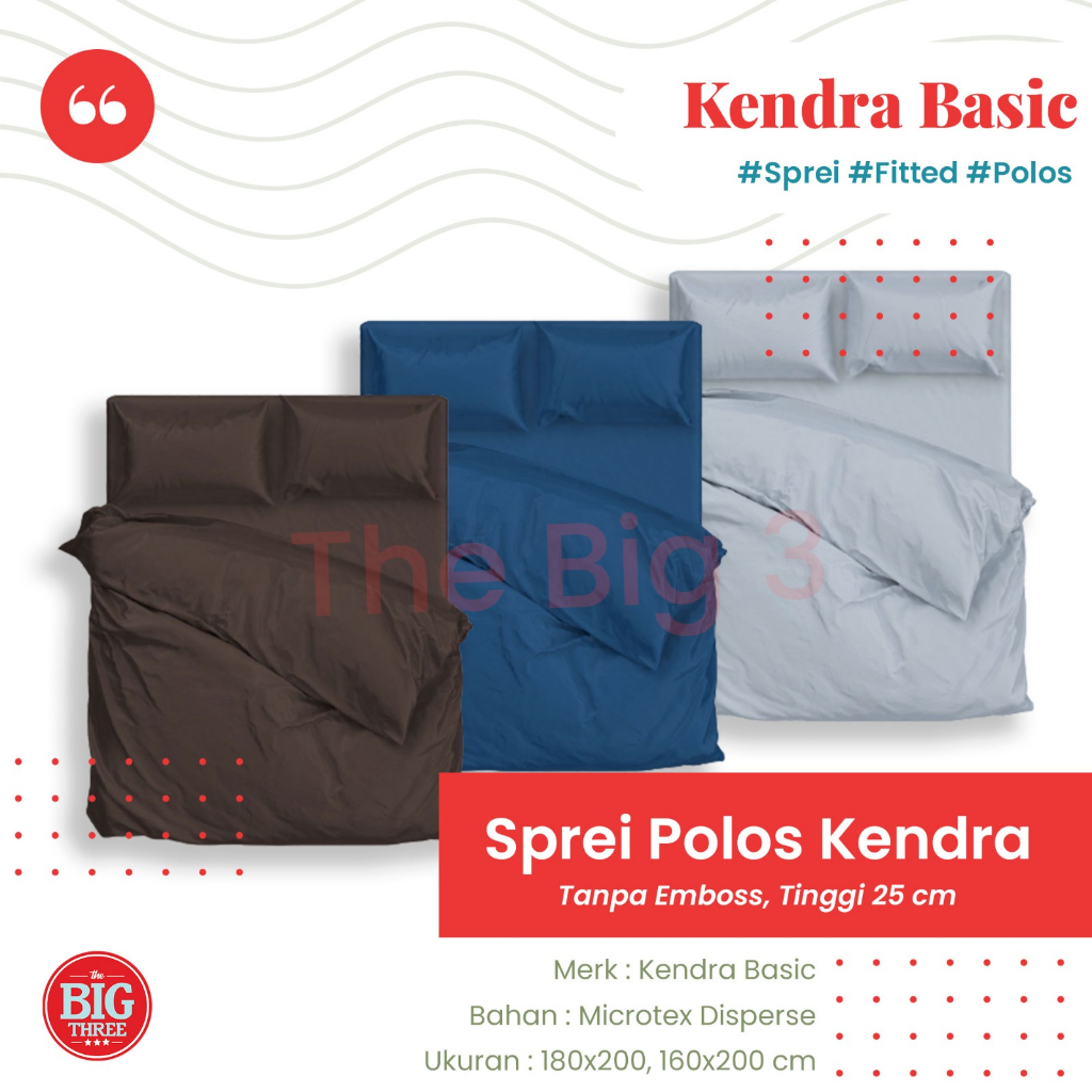 Sprei KENDRA BASIC POLOS TANPA EMBOSS 180X200 / 160x200 TINGGI 25 warna Carmine Chocolate Green Lily Infinity Latte Harbor Mist KING 180 T30 Queen 160 SP POLOS TANPA EMBOSS