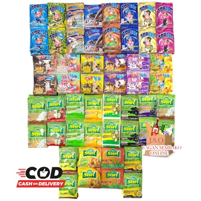 (JSO) Top Ice Teh Sisri Renceng Isi 10 All Varian Rasa Bukan Pop Ice Coklat Strawberry Vanila Blueberry Permen karet Vanila Blue Melati Mangga Gula Tebu Cincau