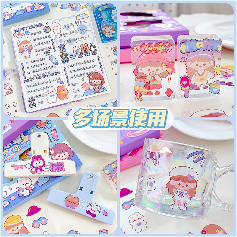 STIKER MOMO ANTI AIR STICKER LUCU TUMBLER KOREA FASHION WASHI TAPE GLITTER HOLOGRAM 1 BOX KAWAII LABEL KEKINIAN