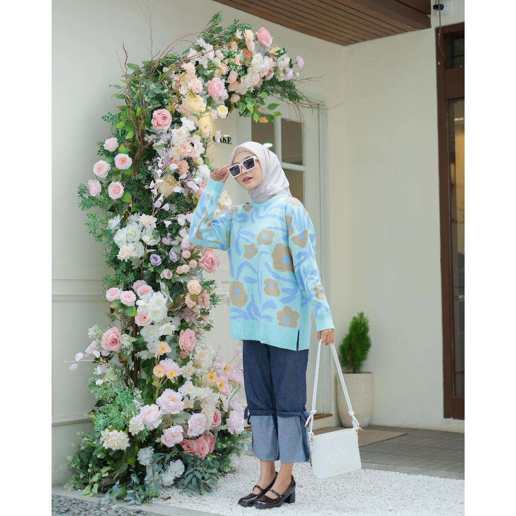 (COD Free Ongkir) ARUMI FLOWER SWEATER RAJUT PREMIUM TEBAL Wanita Murah Terbaru Trendy Grosir Pakaian Outwear Bandung