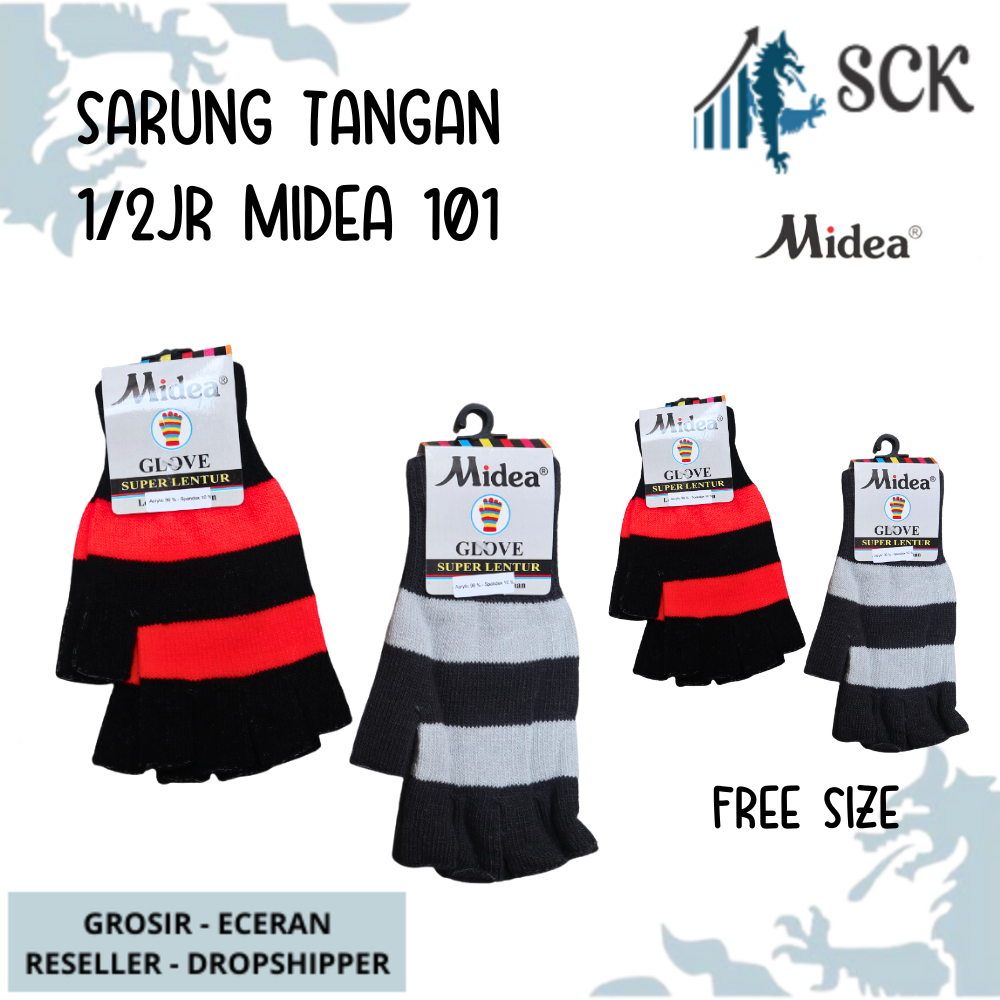 Sarung Tangan MIDEA 1/2 Jari 101 Strip WARNA / Kaos Tangan Wanita Dewasa Cerah Gelap Polos / Perlengkapan Otomotif – SCK