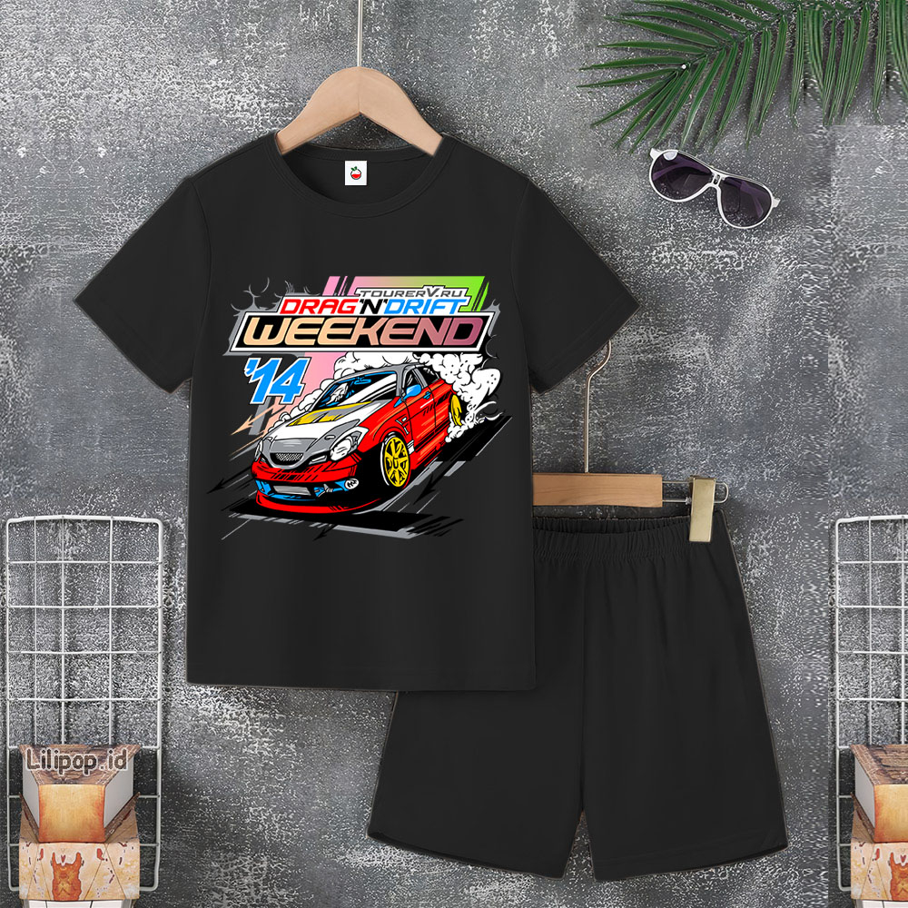 Baju Anak Stelan Usia 4-10 Tahun MOBIL FAST FURIOUS Kaos 3/4 Cowok Cewek  Celana Pendek Harian