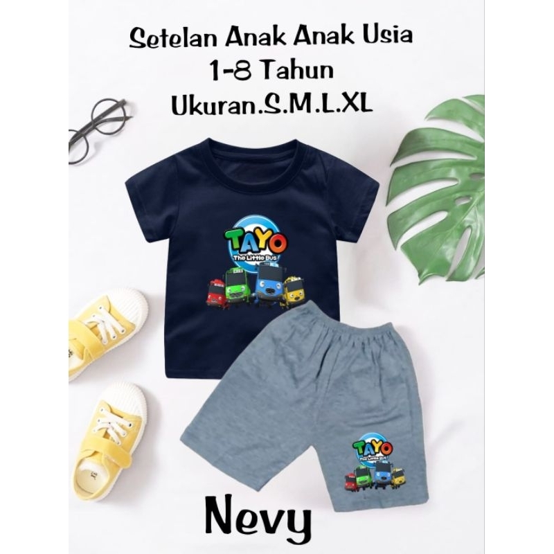 Setelan Baju Kaos Anak Laki Laki Bus Tayo usia 1-9tahun