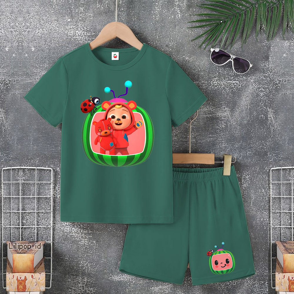 Baju Anak Stelan Usia 4-10 Tahun COCO MELON Kaos 3/4 Cowok Cewek  Celana Pendek Harian