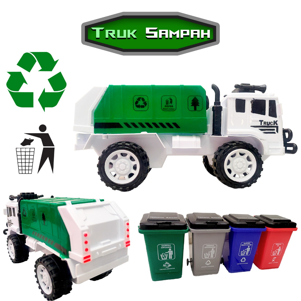 Mainan Truck Box Anak Set - Truk Sampah Besar Set Tong Sampah