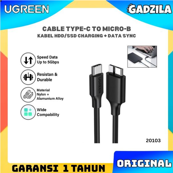 UGREEN Kabel Data Transfer Type-C To Micro USB 3.0 Cable Hdd Hard Disk Drive Laptop Macbook Pro 20103