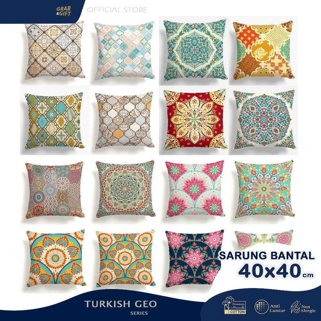 SARUNG Bantal Sofa Print Motif Turkish Geo 40x40 cm Cover Pillow Cushion Grabandgift