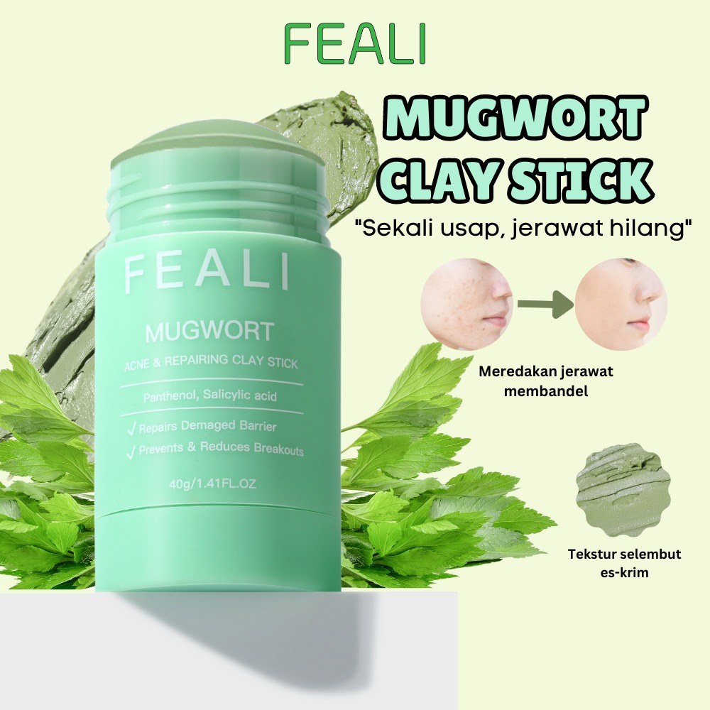 FEALI Mugwort Acne and Repairing Clay Stick 40gr / Feali Mugwort Clay Stick Masker Wajah /FACIAL MASK MASKER WAJAH -BPOM