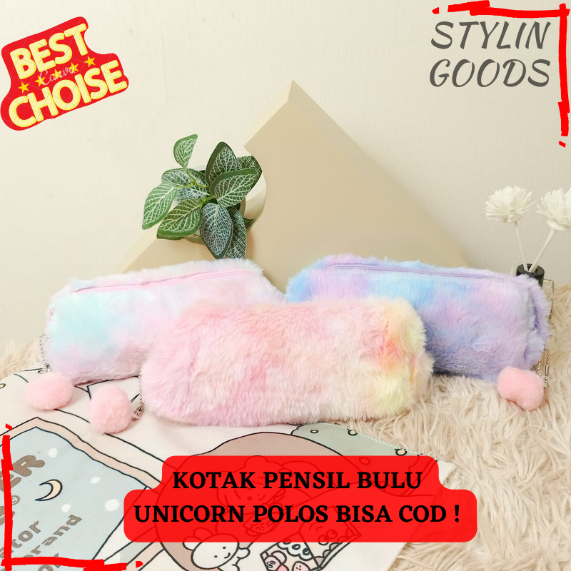 

KOTAK PENSIL BULU UNICORN POLOS DENGAN GANTUNGAN POMPOM / DENGAN VARIAN WARNA RAINBOW / TEMPAT PENSIL LUCU BISA COD