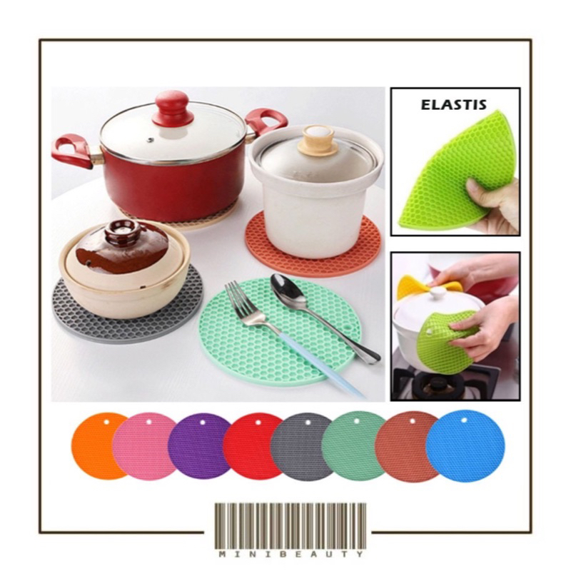 tatakan panci piring tahan panas alas mangkok silicone piring gelas teko bulat silikon anti slip licin trivet mat serbaguna