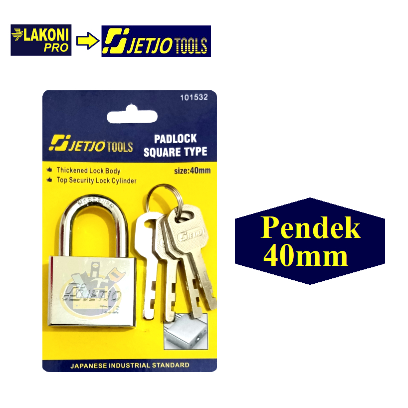 JETJO TOOL Kunci Gembok Leher Pendek 40 mm PadLock Short Padlock Short Square 40mm Pengaman Pintu Rumah Kendaraan Gembok Pager LAKONI Pro