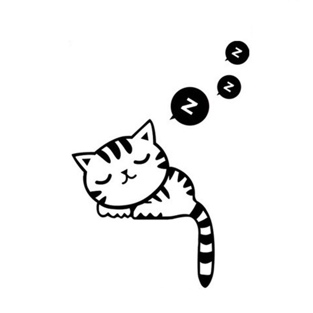 Stiker Dinding Lucu Sleeping Cat Wallpaper - Black