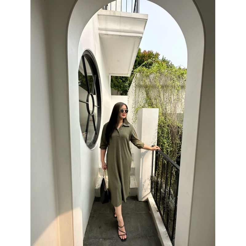 AVE - IVANA dress midi knit krah lengan 3/4 tebal