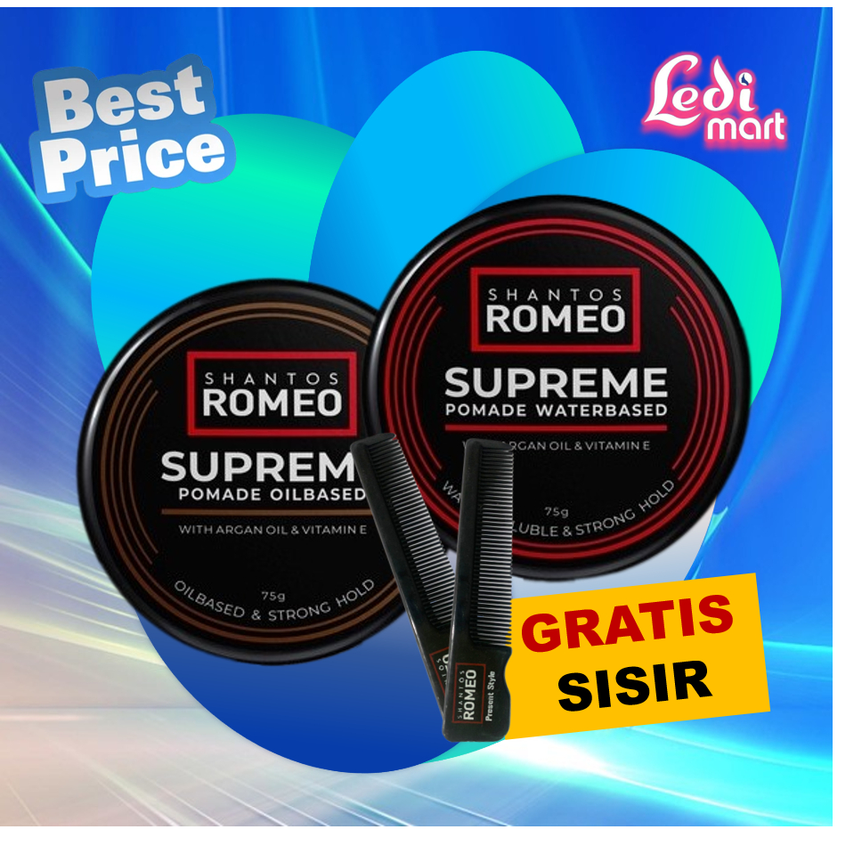 ORIGINAL Shantos Romeo Supreme Pomade 75gr Waterbased Oilbased with Argan Oil &amp; Vitamin E / Styling Rambut / Pomed Rambut / Gel Rambut