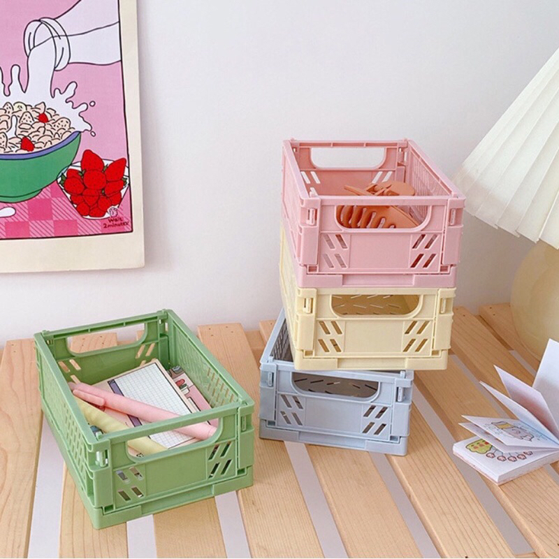 (SUN) KERANJANG LIPAT PENYIMPANAN MINI / RAK KOTAK PENYIMPANAN PLASTIK SERBAGUNA / FOLDABLE BOX STORAGE LIPAT MULTIFUNGSI