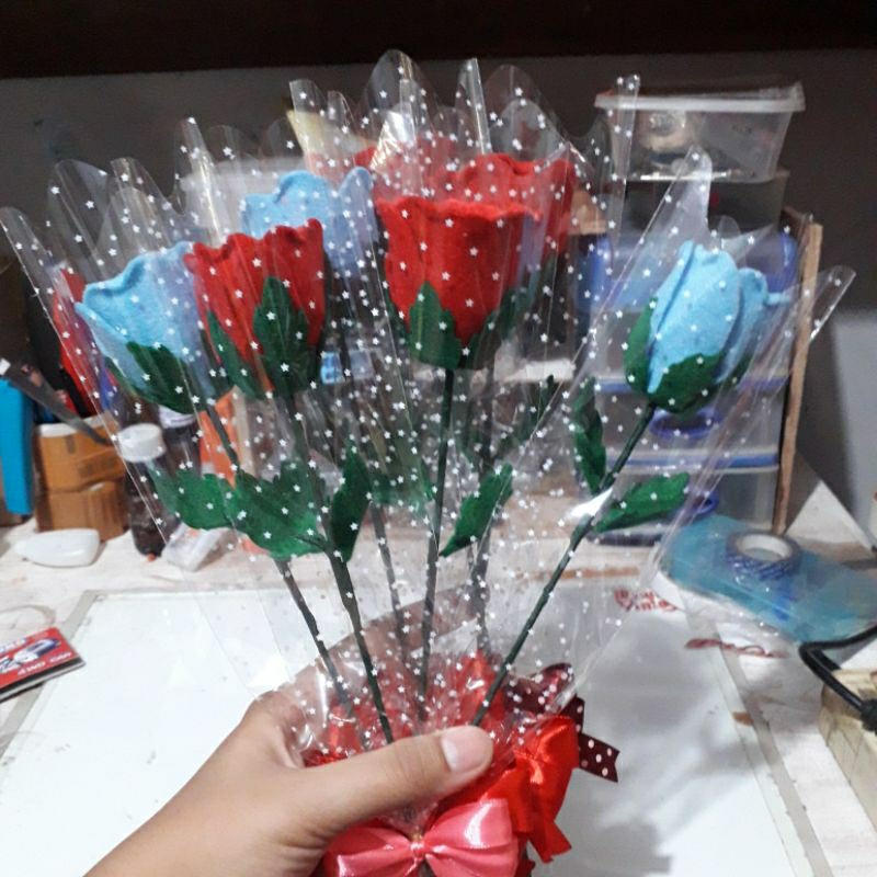 Bunga 1 tangkai/single rose flanel/bunga mawar flanel