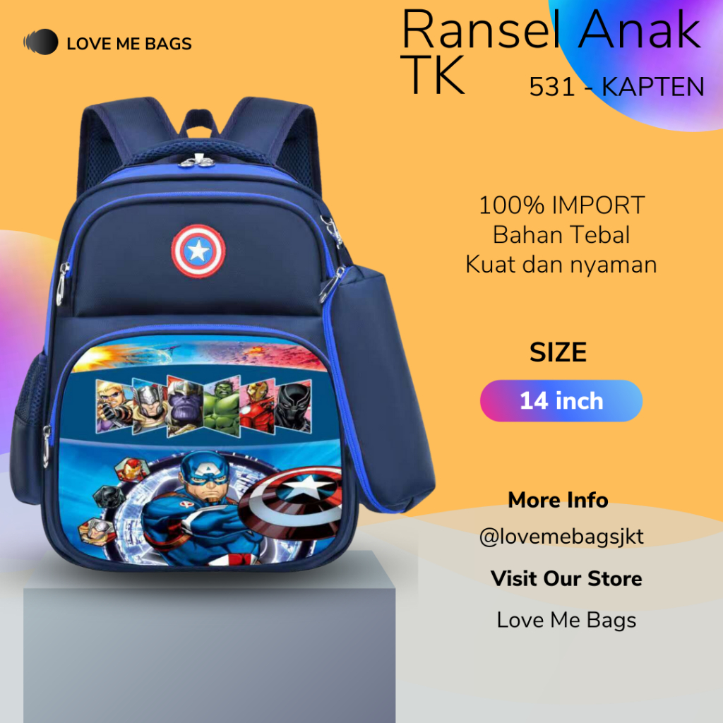 LMB Tas  Anak Laki Laki TK Import Gambar Karakter Superhero KEREN