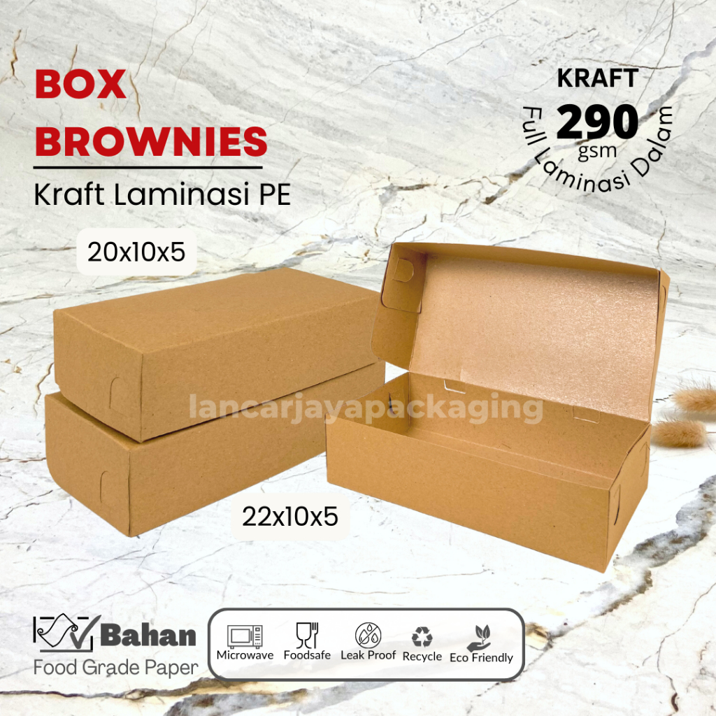 

Box Brownies Kotak Kue Bolu Kemasan Roti Snack Kraft Laminasi 20x10x5 22x10x5