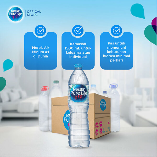 

NESTLE PURE LIFE 1500ML 1.5 LITER AIR MINUM MINERAL PER DUS ISI 12 BOTOL