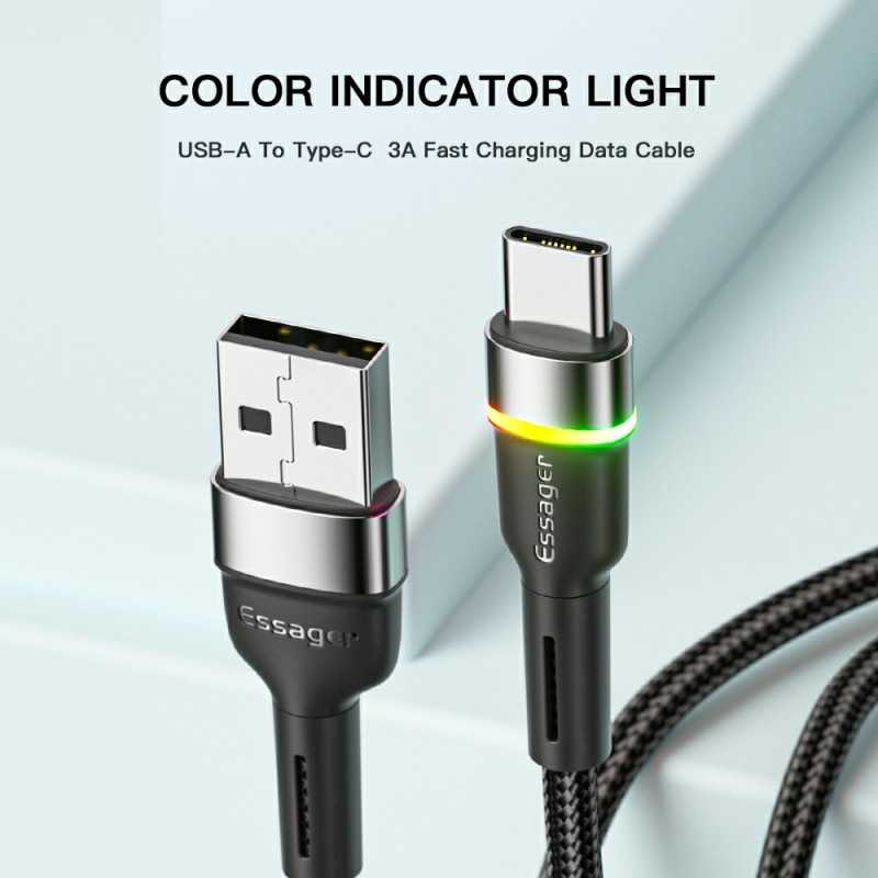 Kabel Charger USB Type C Fast Charging LED 2M 3A 480MB/s Carger Perangkat Elektronik Transfer Data Cepat