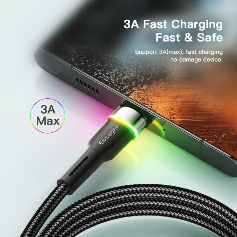 Kabel Charger USB Type C Fast Charging LED 2M 3A 480MB/s Carger Perangkat Elektronik Transfer Data Cepat