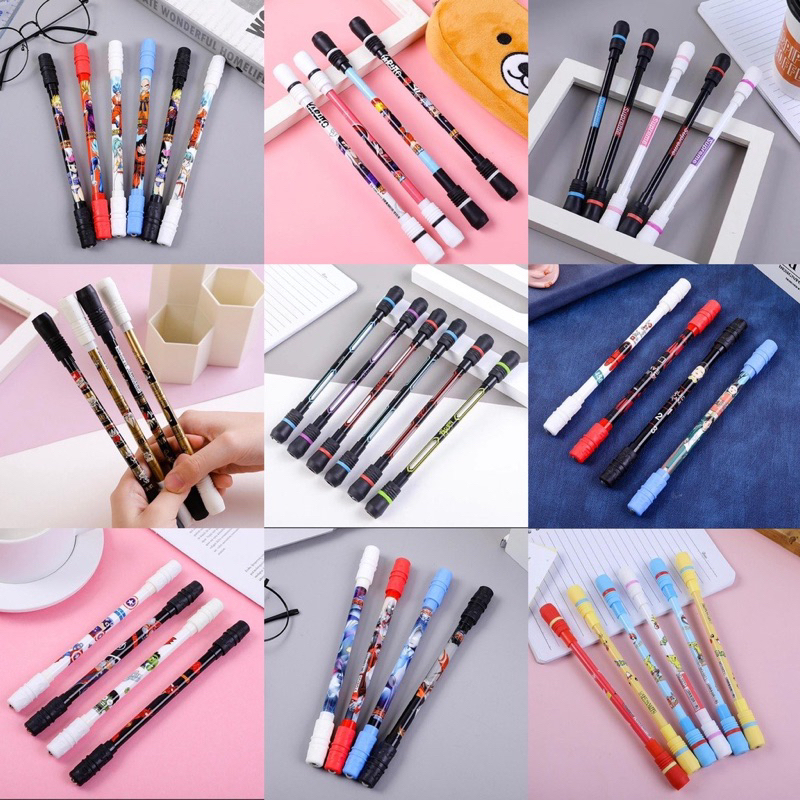 

pulpen spiner bolpoin sekolah anak karakter / pulpen spiner putar / pen sekolah hitam KD