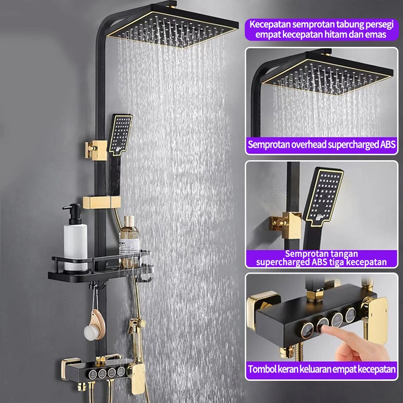 Shower Kamar Mandi 4 Dalam 1 Set Dengan Sprayer Faucet Sprayer / Black Gold Kamar Mandi Shower Set /  Panas Dan Dingin Set Kamar Mandi Besi Tahan Karat