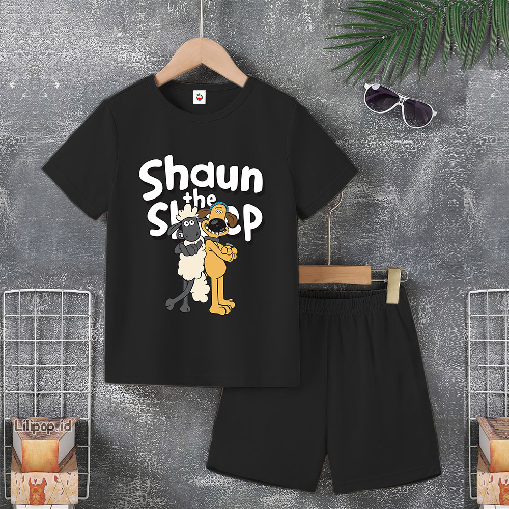 Baju Anak Stelan Usia 5-10 Tahun SHAUN SHEEP Kaos 3/4 Cowok Cewek  Celana Pendek Harian