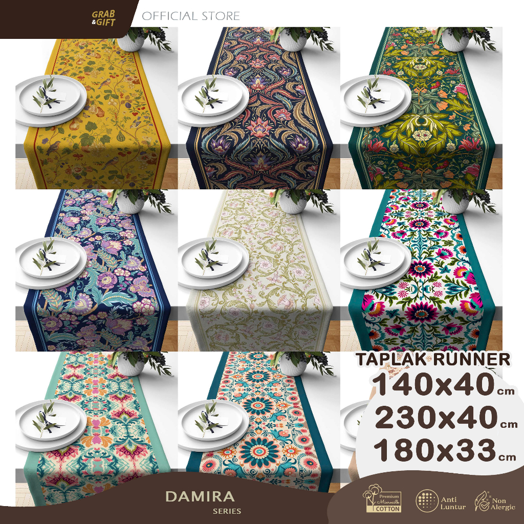Taplak Meja / Table Runner Motif Turkish Damira 140x40 230x40 180x33 cm Printing