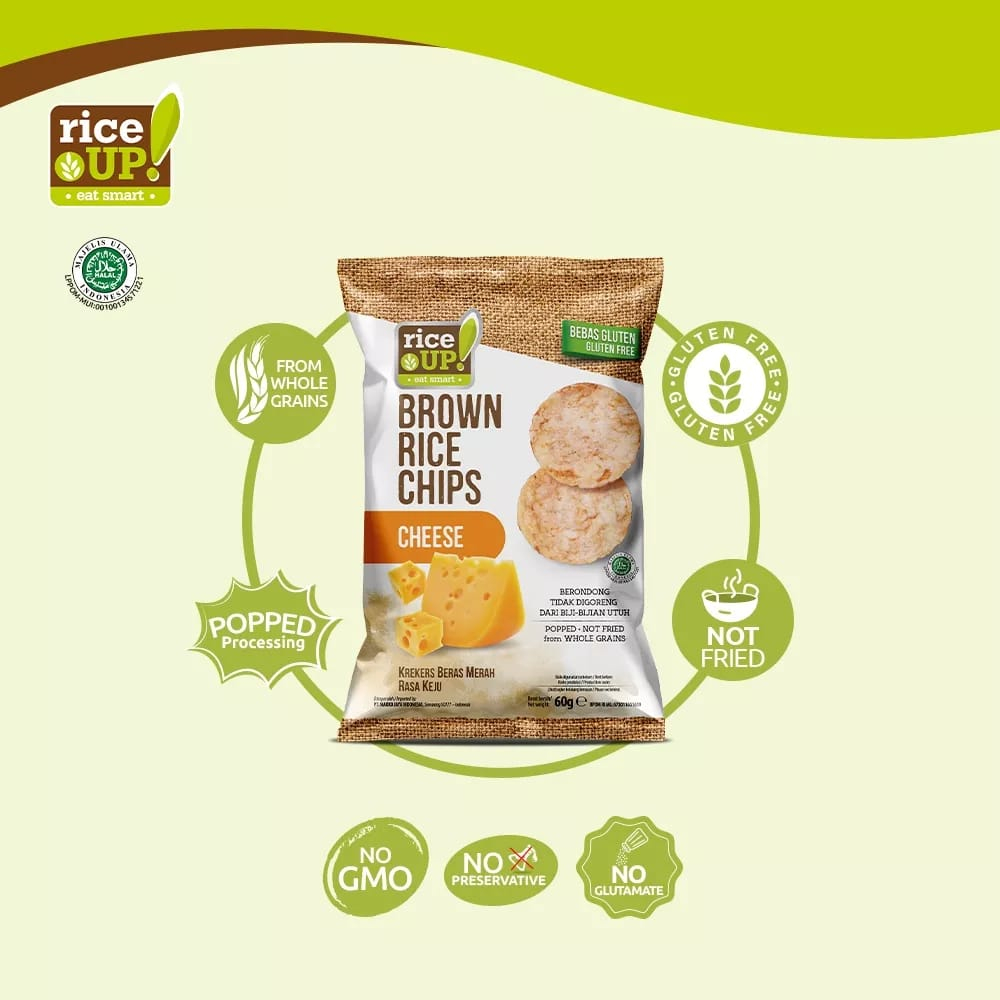 RICE UP BROWN RICE CHIPS GLUTEN FREE 60GR | KREKERS KERIPIK SEHAT NON MSG