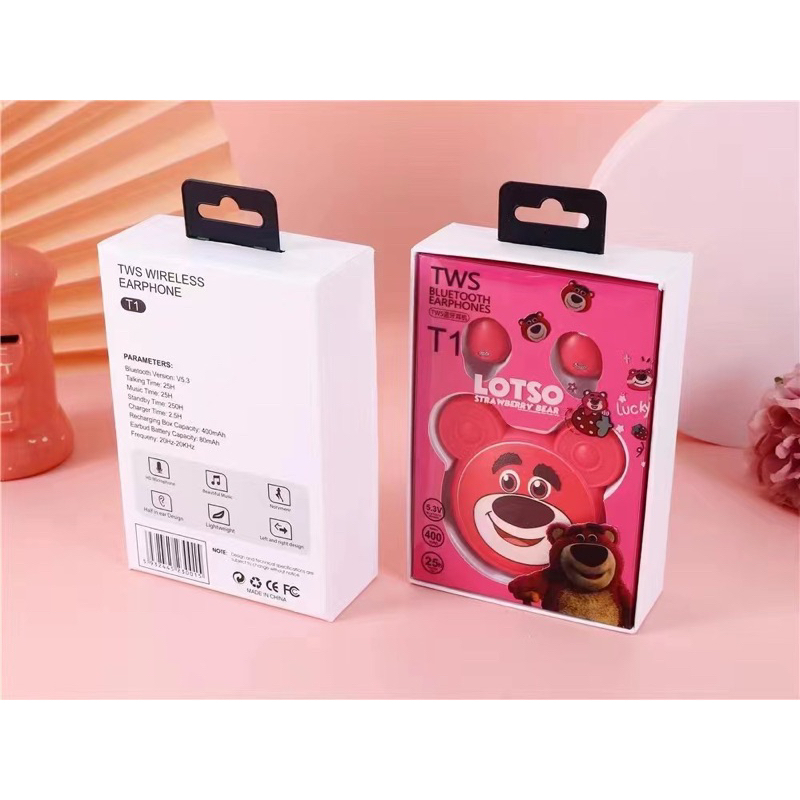 Wireless Earphone TWS T1 - CARTOON  Headset Bluetooth TWS T-1 V5.3 Hifi Stereo