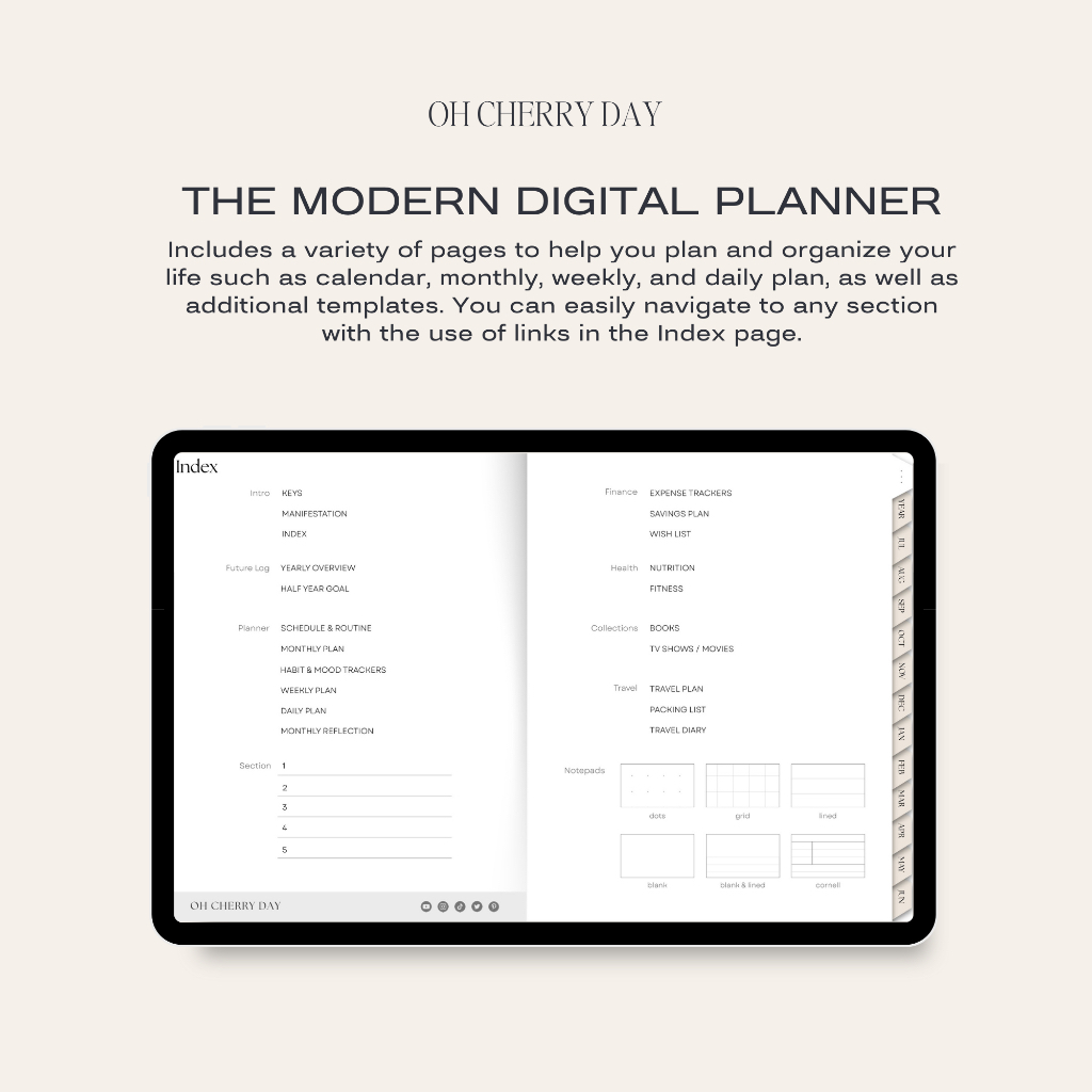 Minimalist Digital Planner Midyear 2023/2024 Bullet Journal Bujo Notebook untuk iPad / Tablet Digital Stickers - The Modern