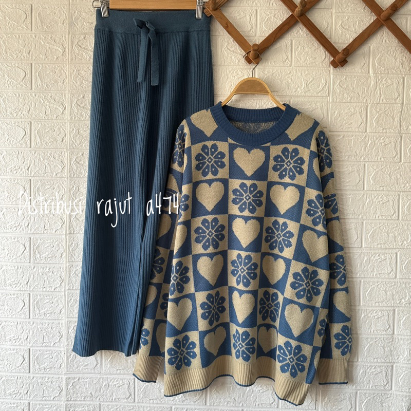 ONESET SWEATER RAJUT CAHAYA SETELAN CELANA KULOT WANITA