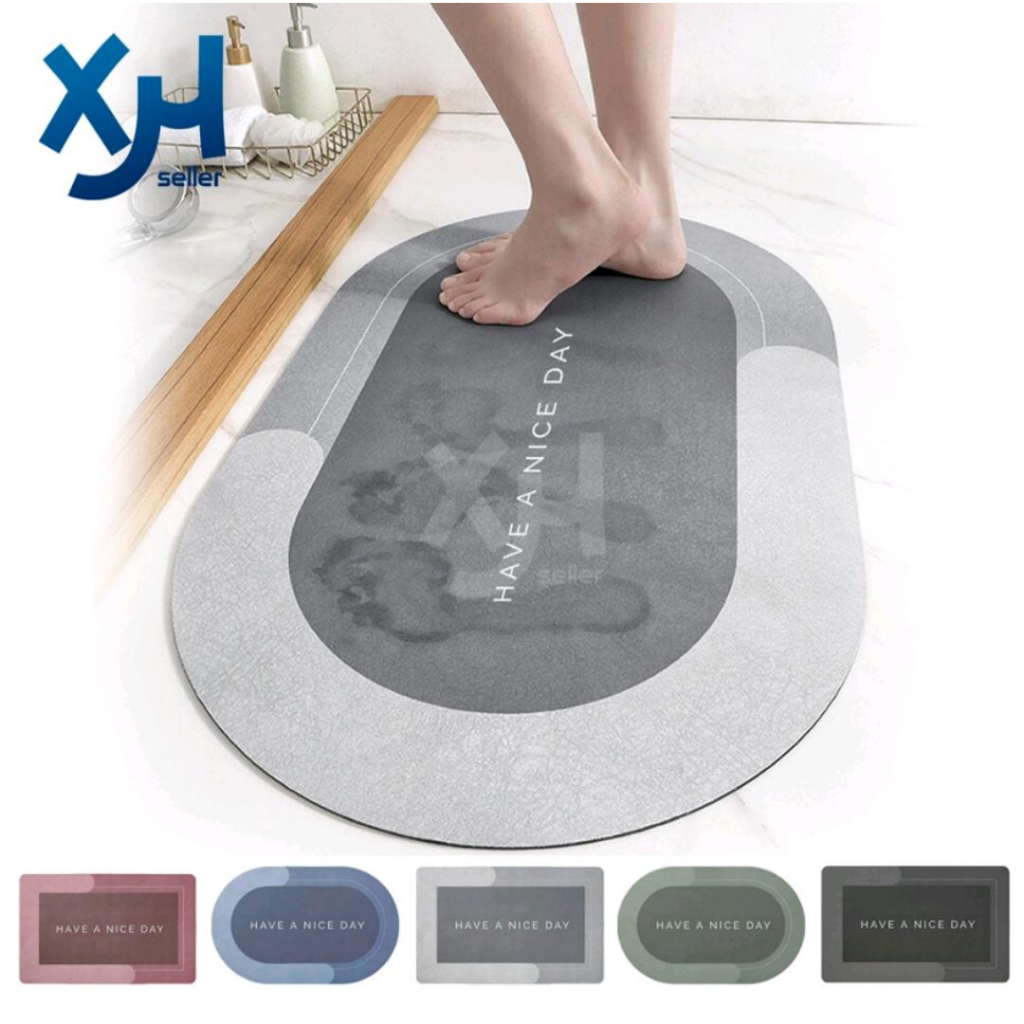 Keset Diatomite Cepat Kering Anti Slip / Keset Kamar Mandi Oval