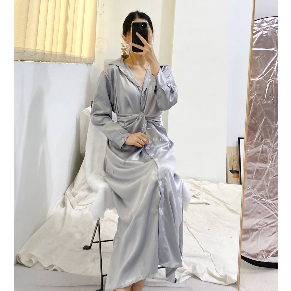 MOLITA Dress Satin Casual / Tunik Modern Dress Lilit / Shirt Dress Wrap Skirt / Ribbon Tied Dress
