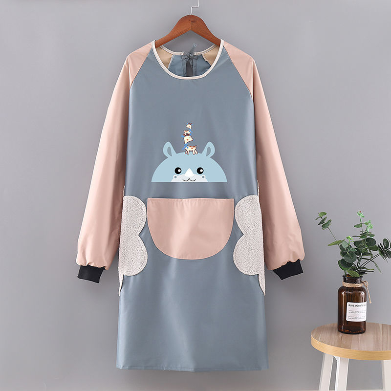 Celemek Dapur Lengan Panjang Waterproof Apron with Hand Wipe - SI01 - Blue