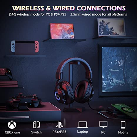 EasySMX Gaming Headphone Headset Wireless Super Bass with Mic - V07W - Black