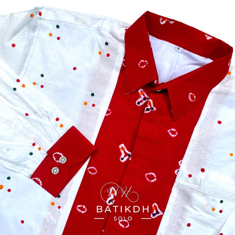 Juang Kemeja Batik Pria Modern Merah Putih 17 Agustusan Lapis Furing Bahan Katun Jumputan Handmade S